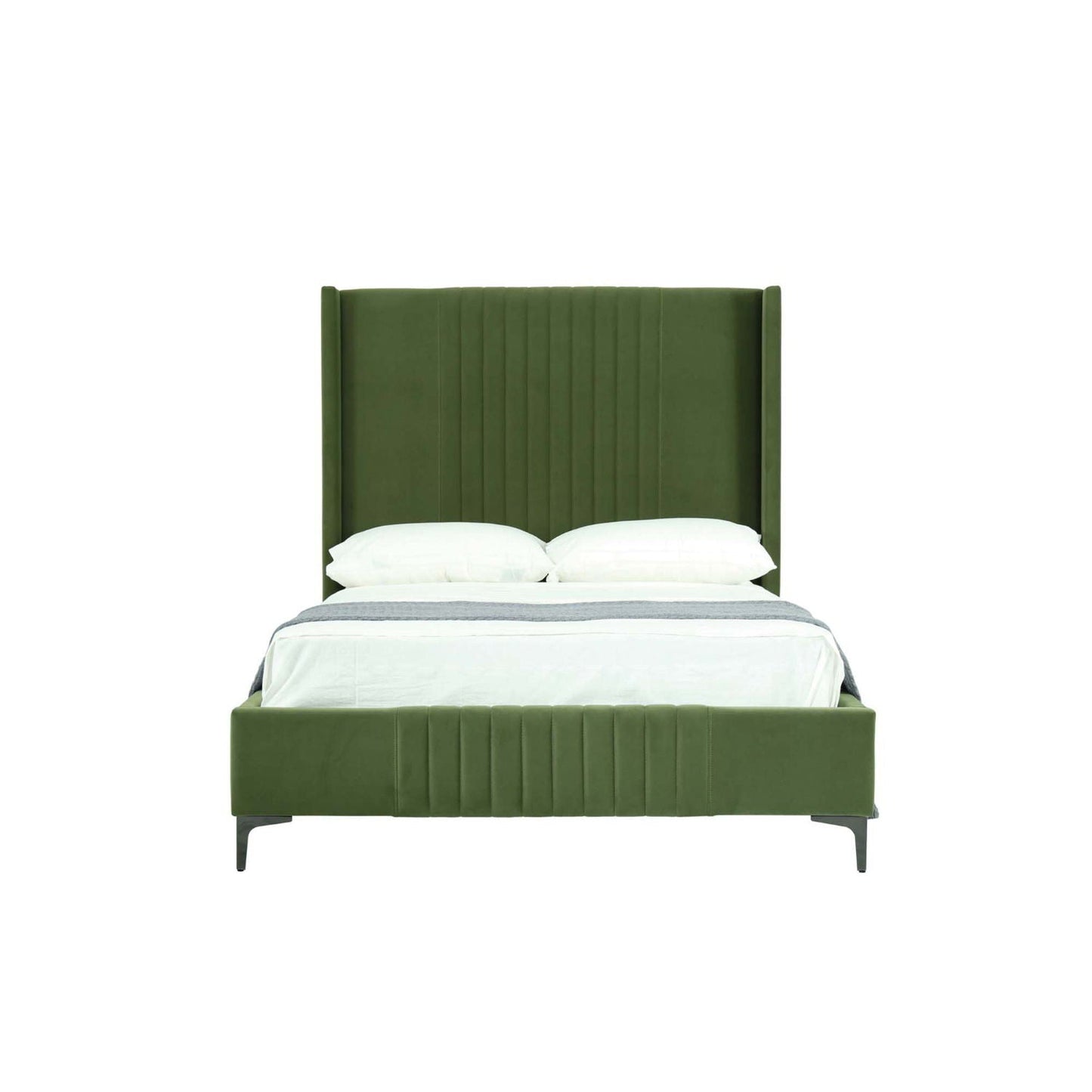 Promenade upholstered bed with green velvet headboard and slatted base by HouseOfZazla on Tampa Home & Garden Store