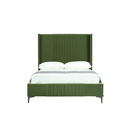 Promenade upholstered bed with green velvet headboard and slatted base by HouseOfZazla on Tampa Home & Garden Store