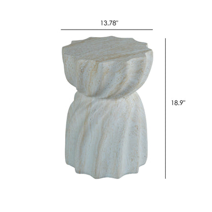 Outdoor end table in marble with a textured pale stone top and sculpted base on Tampa Home & Garden Store