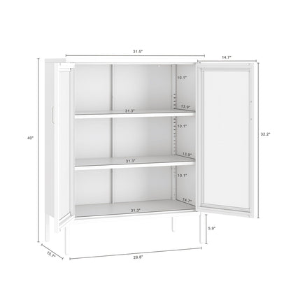 Metal Accent Cabinet with Adjustable Shelves, mesh doors, available in black, green or white on Tampa Home & Garden Store