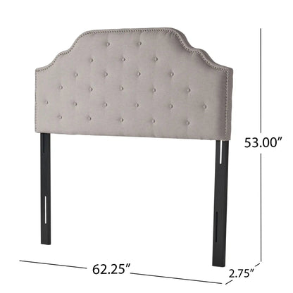 Luella Button Tufted Headboard in light gray fabric with nailhead trim by HouseOfZazla on Tampa Home & Garden Store