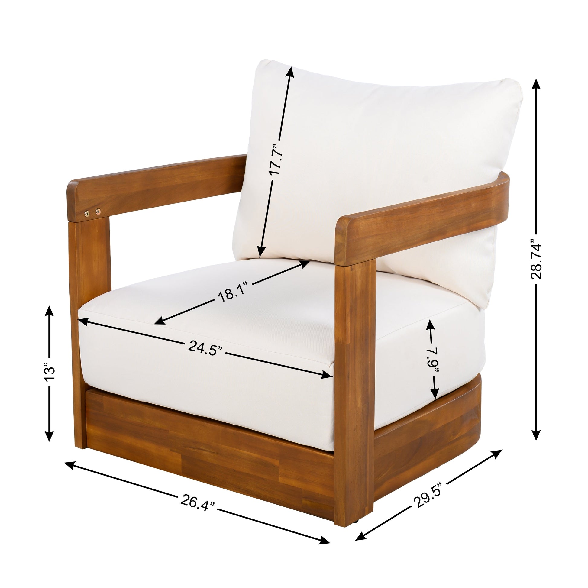 Premium Acacia Wood Outdoor Club Chair with white cushions by HouseOfZazla on Tampa Home & Garden Store