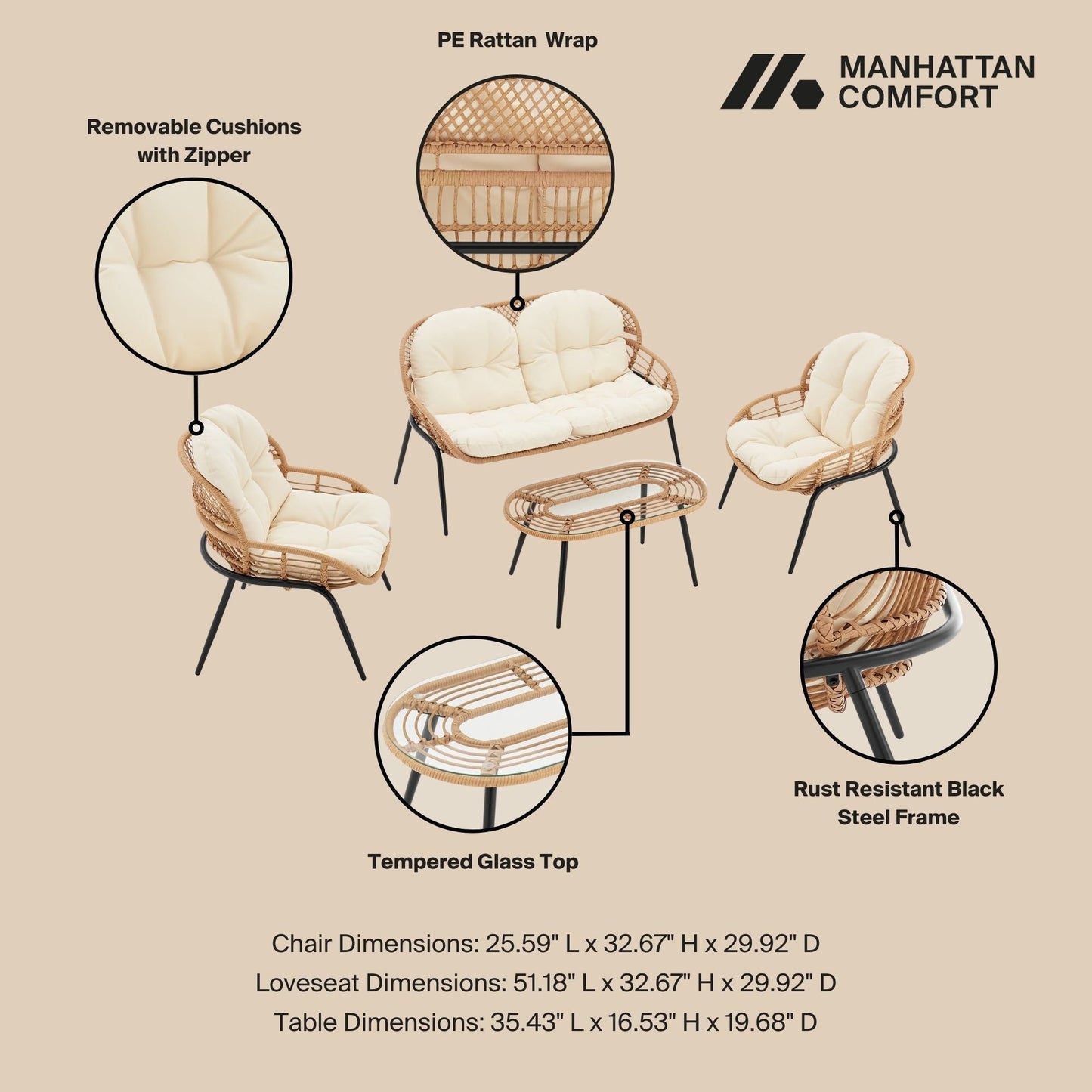 Modern Four Piece Outdoor Conversation Set