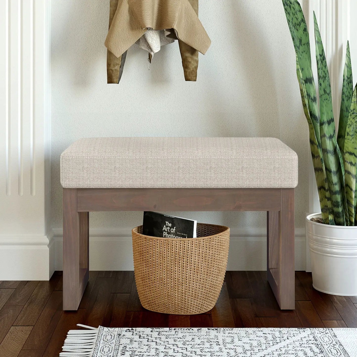 Milltown Upholstered Ottoman Bench With Driftwood