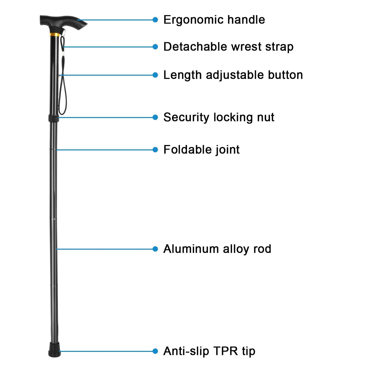 GemGear aluminum walking cane with ergonomic handle and adjustable length, anti-slip tip on Tampa Home & Garden Store