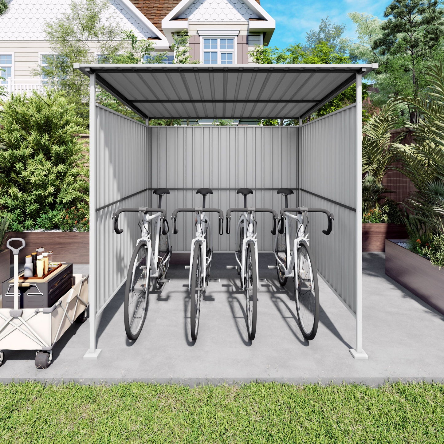Outdoor Pergola and Bike Storage Gazebo Gray