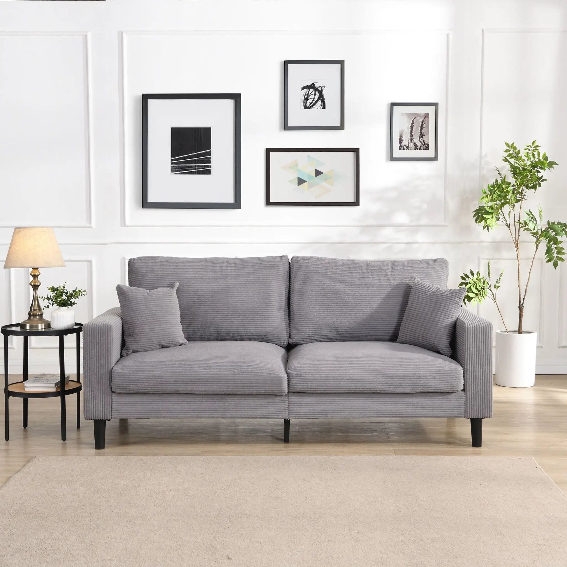 Modern Upholstered Resilience Three Seater Sofa gray ribbed fabric Unique Piece Furniture on Tampa Home & Garden Store