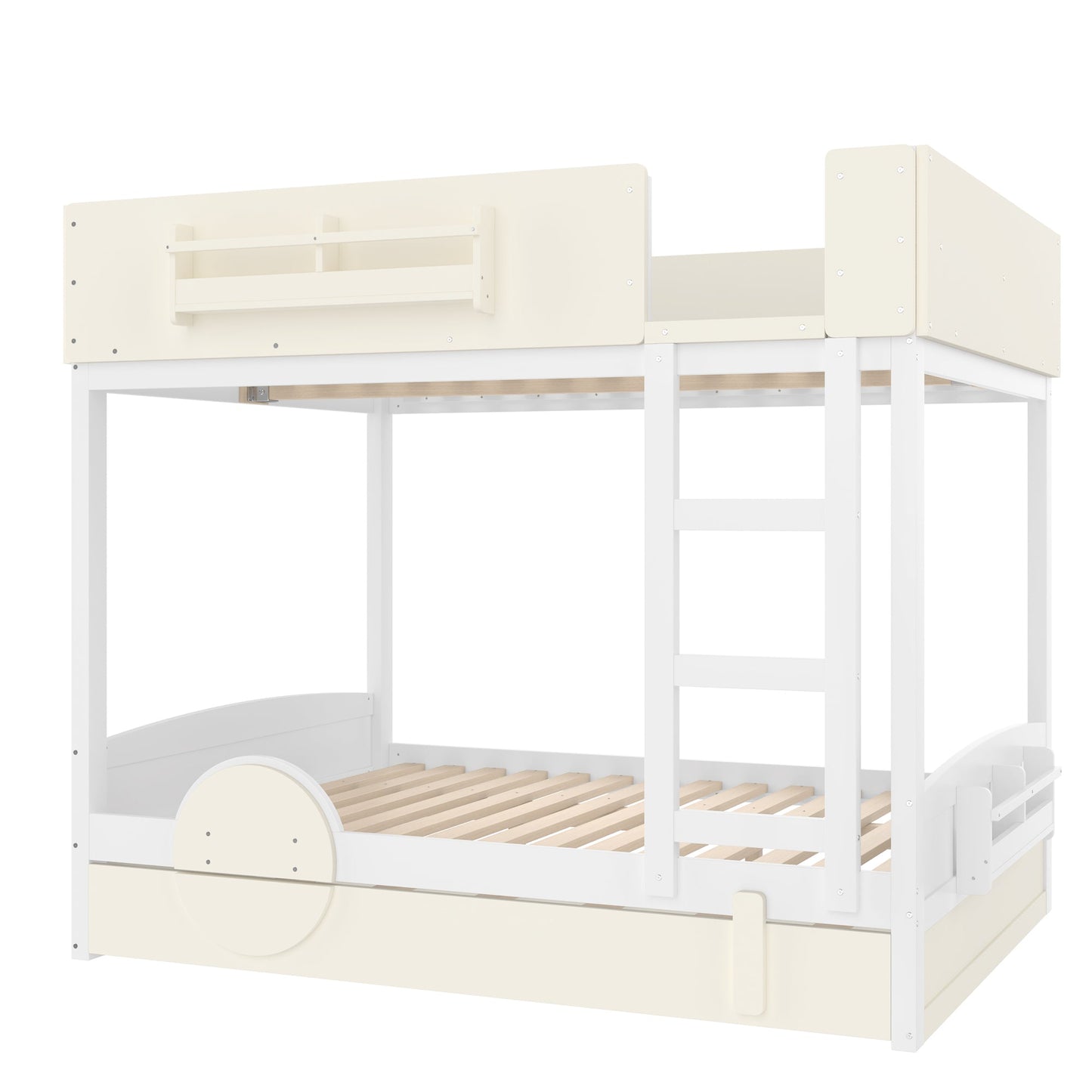 Full Bunk Bed with Trundle and Pine Bookshelf