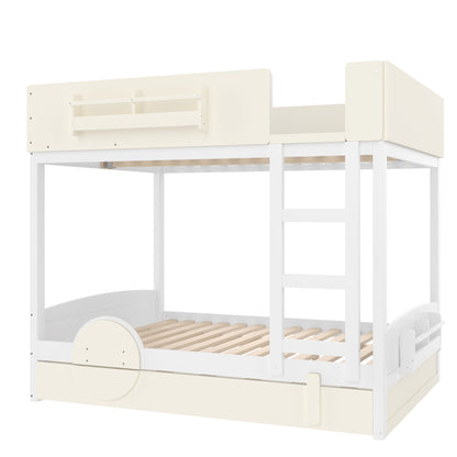 Full Bunk Bed with Trundle and Pine Bookshelf