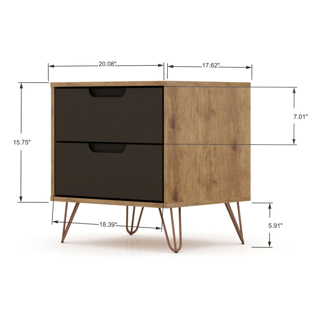 2 Drawer Nightstand with Durable Splayed Legs, wood finish, black fronts, HouseOfZazla nightstand on Tampa Home & Garden Store