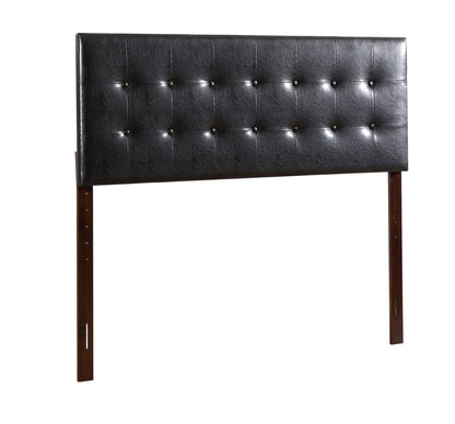Upholstered headboard black faux leather with button tufting and wooden legs HouseOfZazla on Tampa Home & Garden Store
