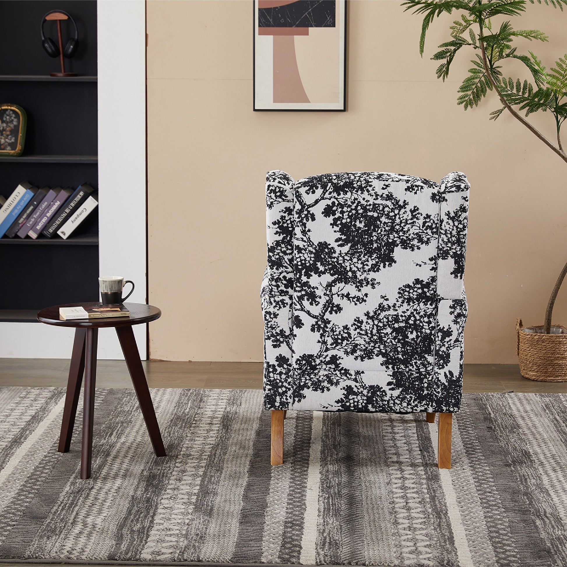  Coffee Table & Armchair Set with black-and-white damask accent chair and wood table HouseOfZazla on Tampa Home & Garden Store