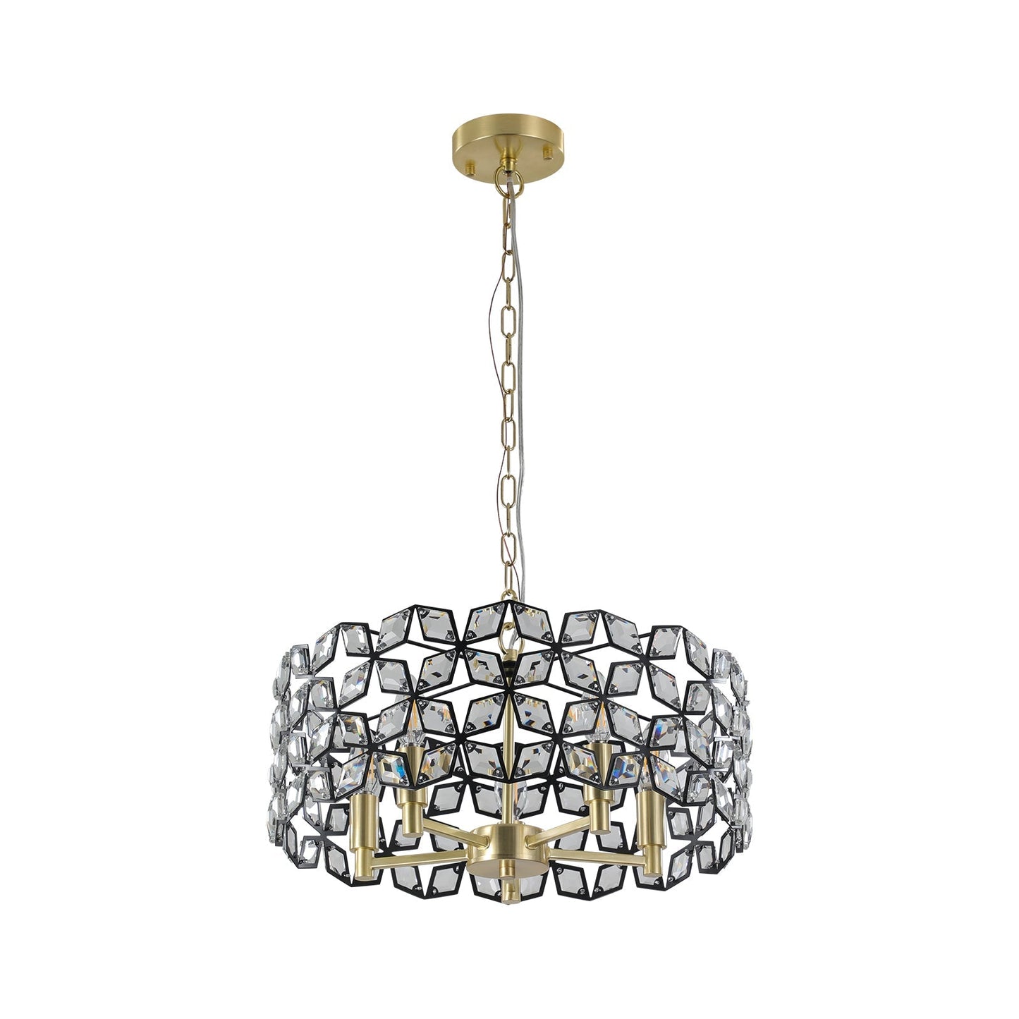 19in geometric crystal chandelier pendant in black gold finish with brass chain by HouseOfZazla on Tampa Home & Garden Store