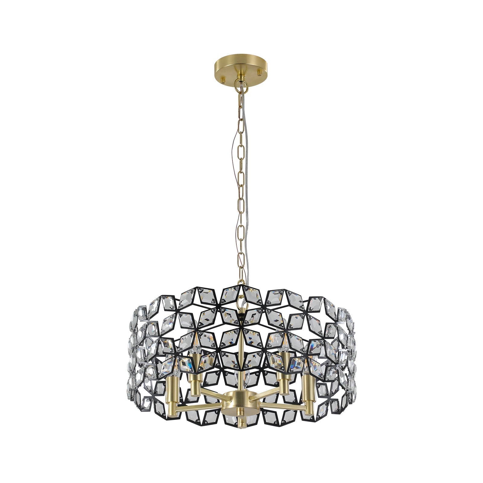 19in geometric crystal chandelier pendant in black gold finish with brass chain by HouseOfZazla on Tampa Home & Garden Store