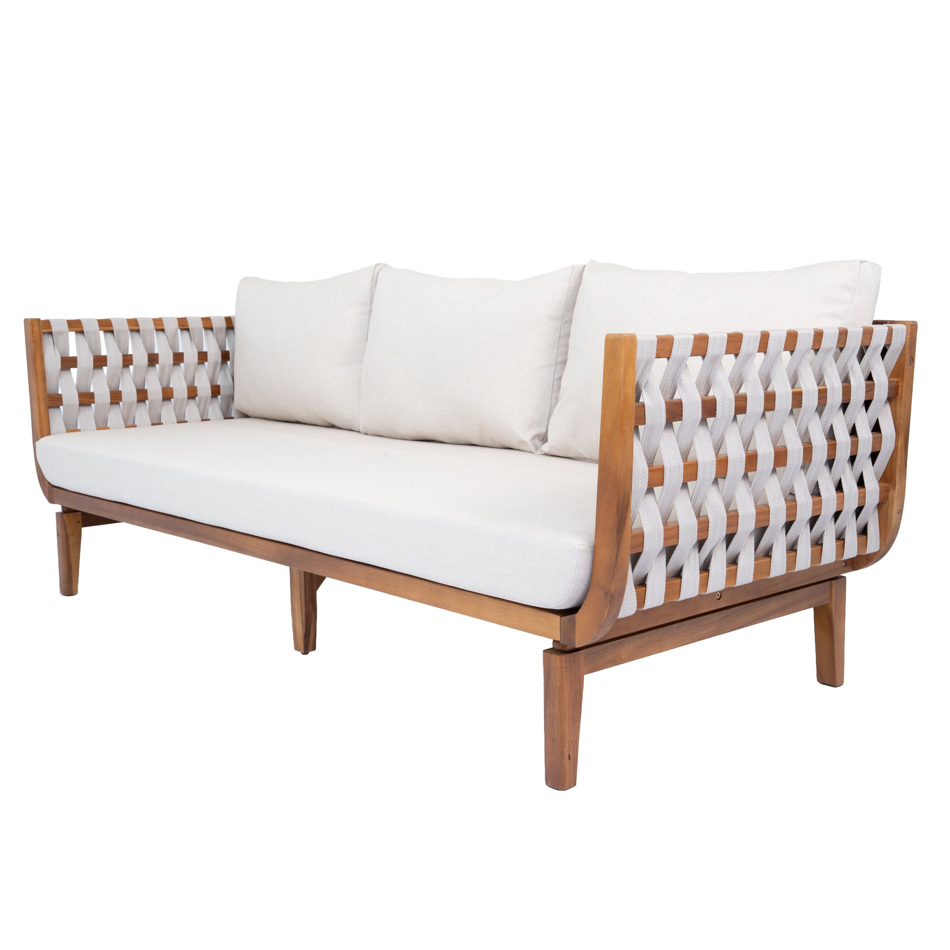 4 Pcs Outdoor Patio Furniture Set with beige cushions and wooden frame by HouseOfZazla on Tampa Home & Garden Store