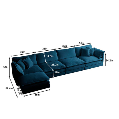 Modular Sectional Sofa HouseOfZazla in blue, U-shaped 5-seat with ottoman on Tampa Home & Garden Store