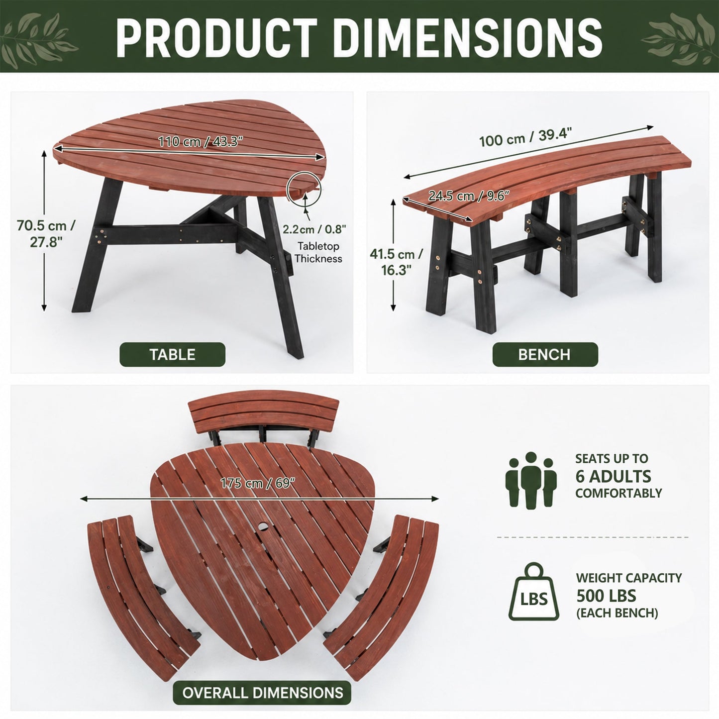Rustic Outdoor Fir Wood Picnic Table with Six Seats