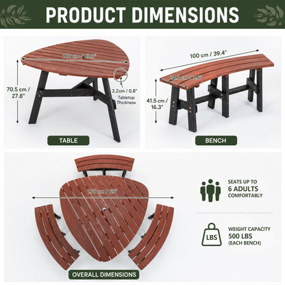 Rustic Outdoor Fir Wood Picnic Table with Six Seats