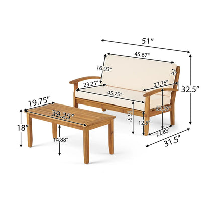 Outdoor chat set with coffee table and loveseat wood frame with cushions HouseOfZazla on Tampa Home & Garden Store