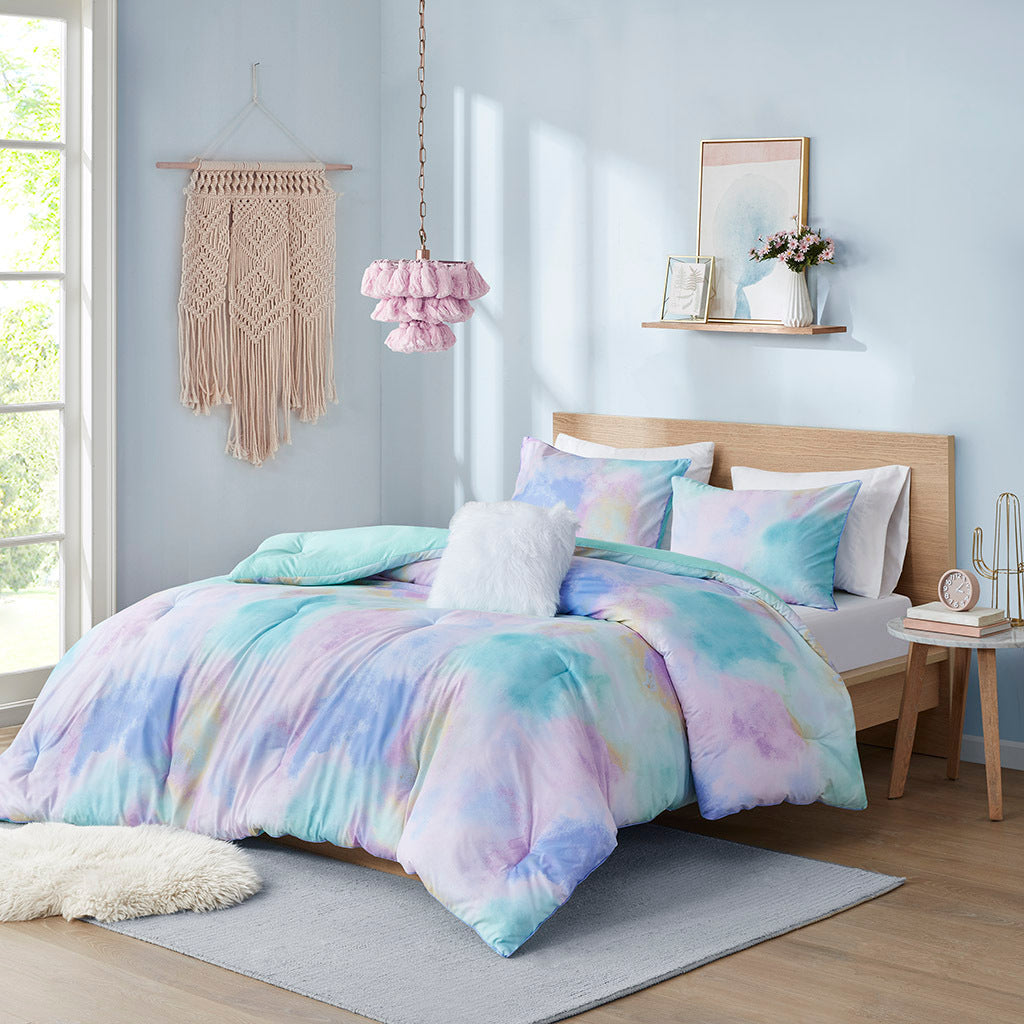 Twin Watercolor Tie Dye Comforter Set and Pillow