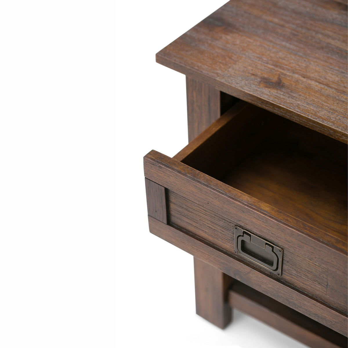 Monroe Solid Acacia Side Table by HouseOfZazla with rich wood grain and open shelf on Tampa Home & Garden Store