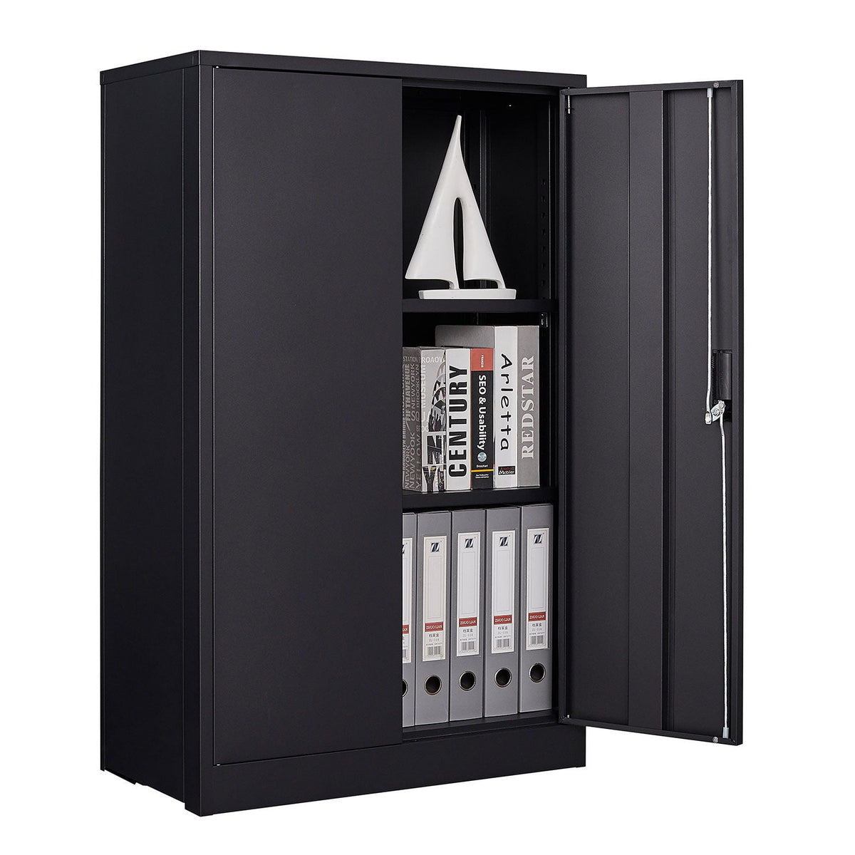Metal storage cabinet with locking doors and adjustable shelf, black, HouseOfZazla cabinet on Tampa Home & Garden Store