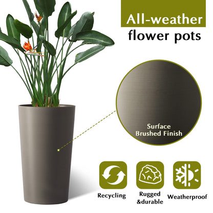 Planter For Outdoor by HouseOfZazla, tall brushed-finish outdoor planter with greenery on Tampa Home & Garden Store