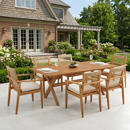 7 Piece Acacia Wood Outdoor Dining Set And Chairs