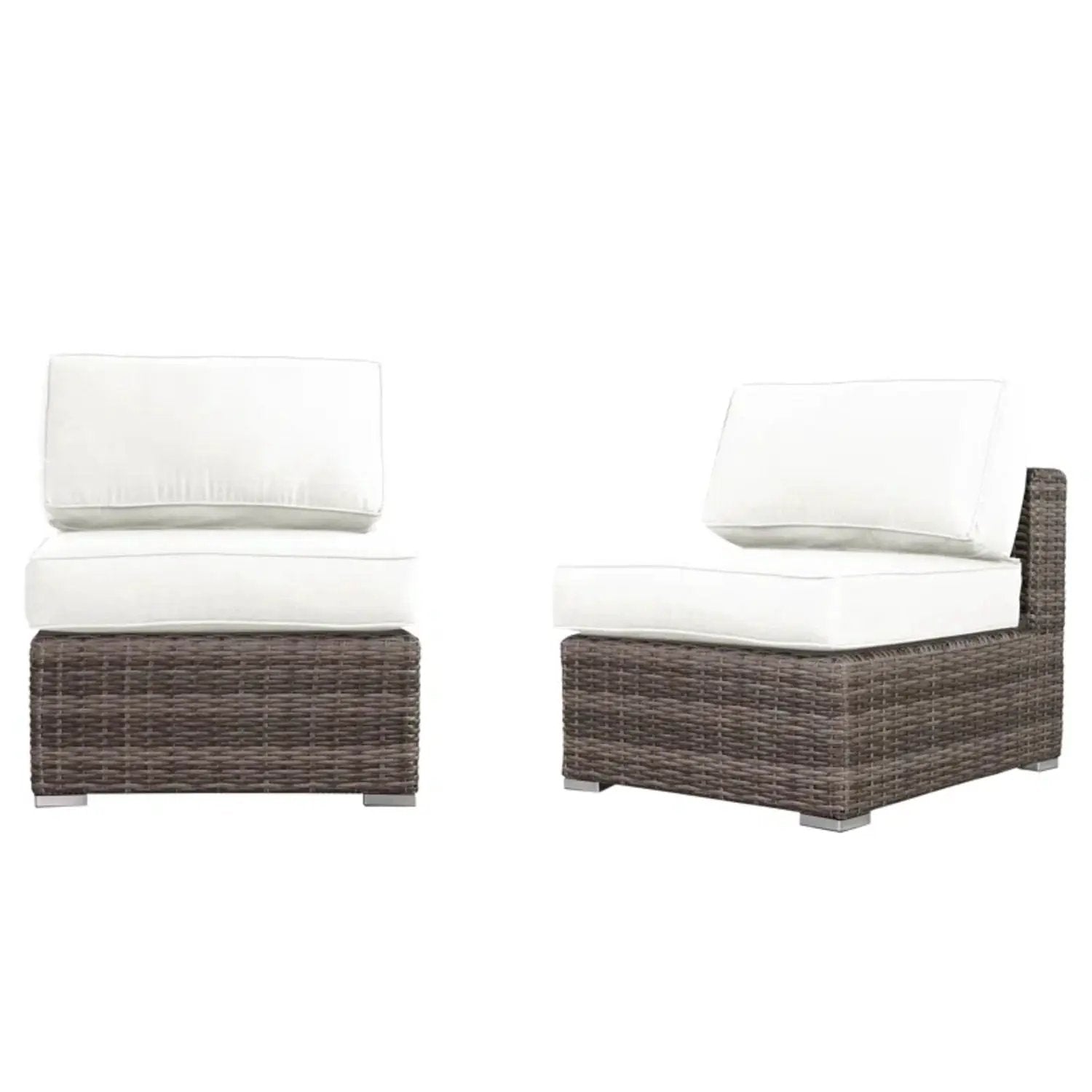 2 white wicker chairs with cushions on brown wicker frames by Unique Piece on Tampa Home & Garden Store
