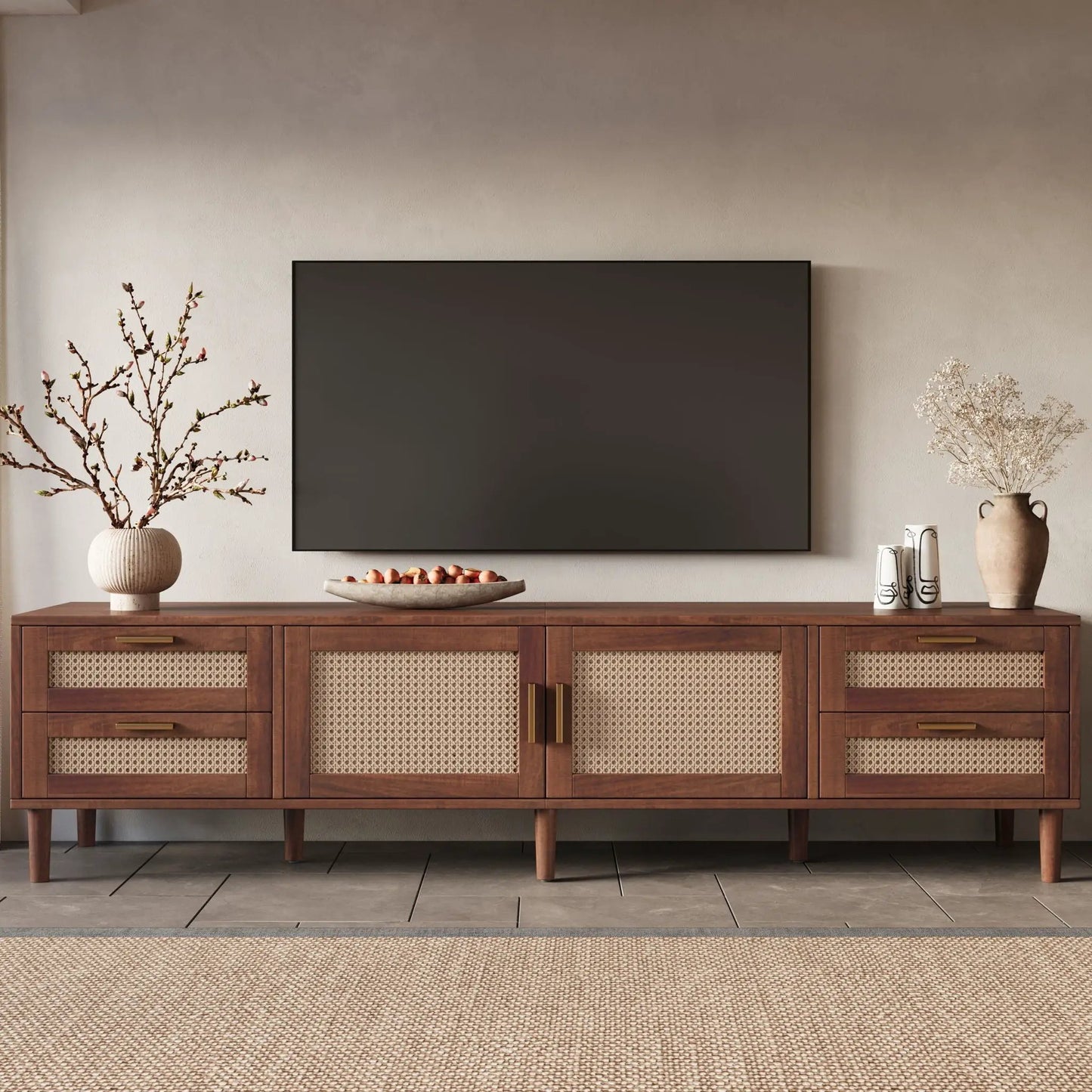 TV Stand Media Console with 4 Drawers Dark Brown