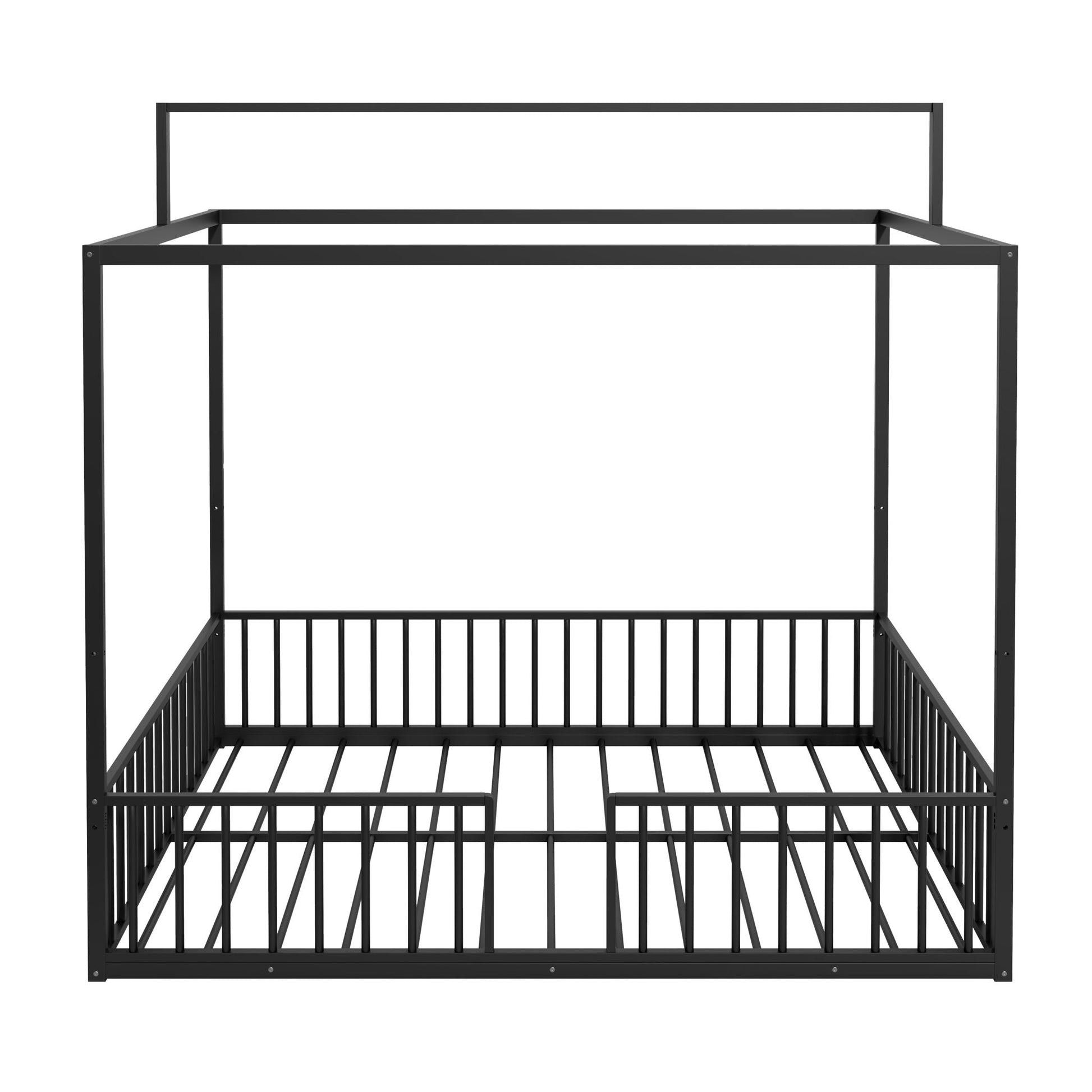 Canopy bed frame 3-in-1 Montessori floor bed with fenced guard rails in black metal HouseOfZazla on Tampa Home & Garden Store