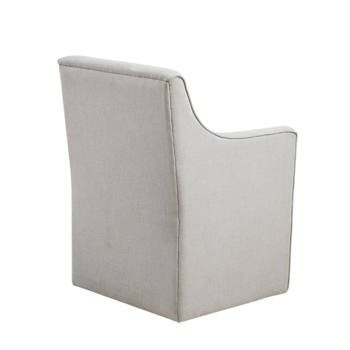 Traditional skirted dining arm chair in beige fabric with curved arms and a tailored skirt on Tampa Home & Garden Store