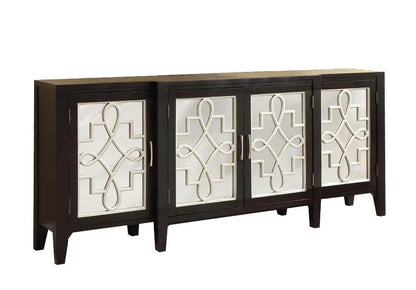 Kacia Console Cabinet dark espresso with cream fretwork doors by Unique Piece Furniture on Tampa Home & Garden Store