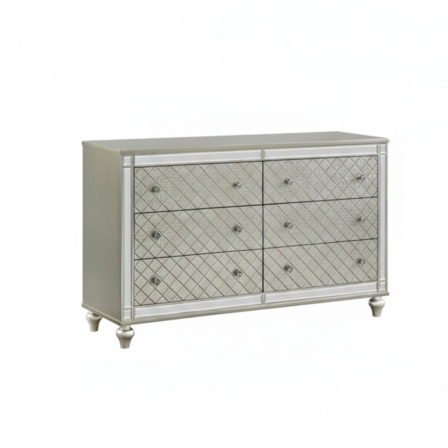 Six Drawer Dresser With Diamond Patterned Silver