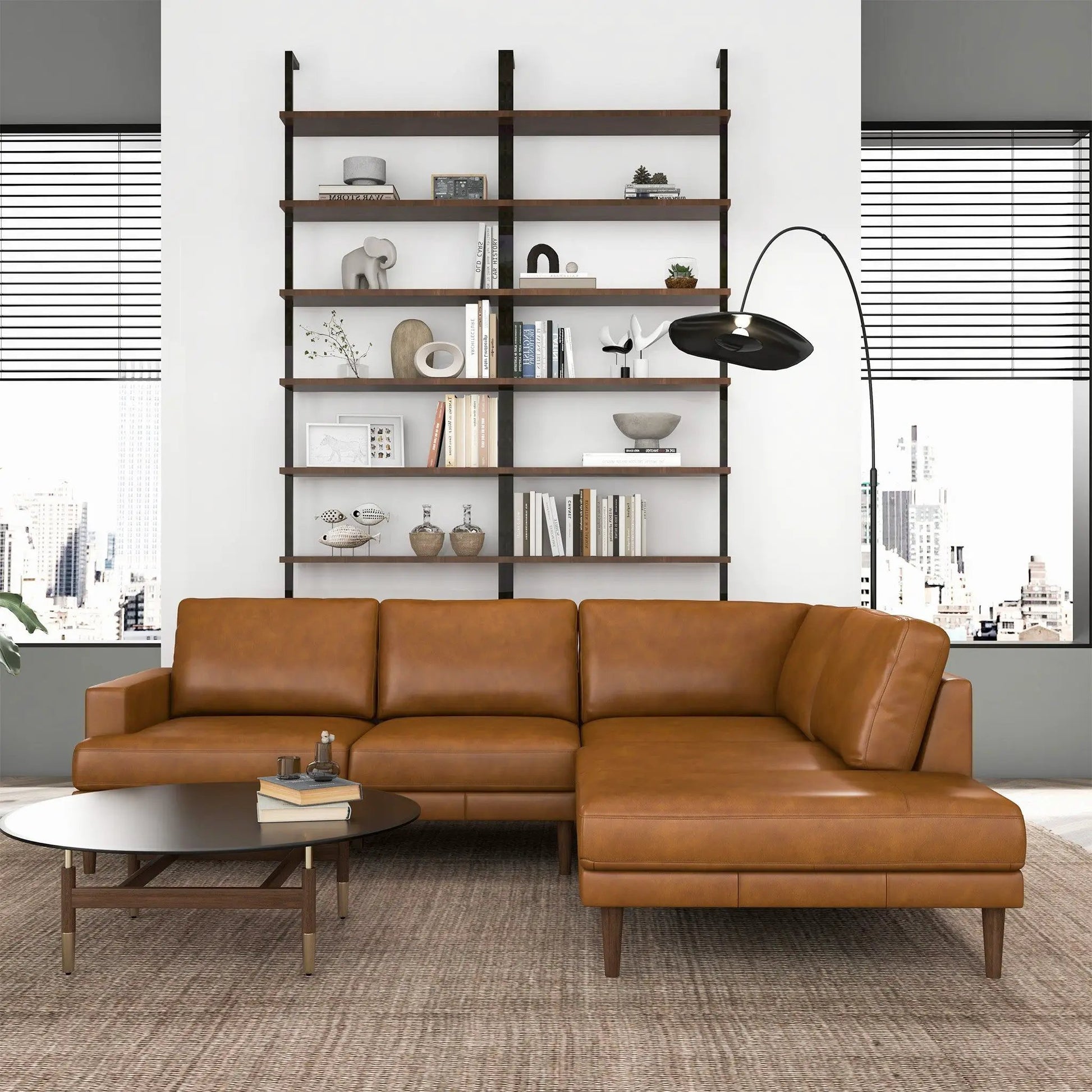 Corbin L-shaped sectional sofa tan leather by Unique Piece Furniture, stationary on Tampa Home & Garden Store
