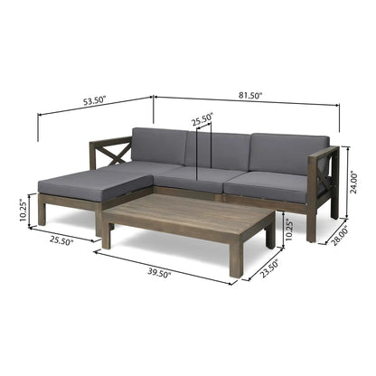 Alcove L-shaped outdoor sofa set, 2-piece, gray cushions, wood frame by HouseOfZazla on Tampa Home & Garden Store