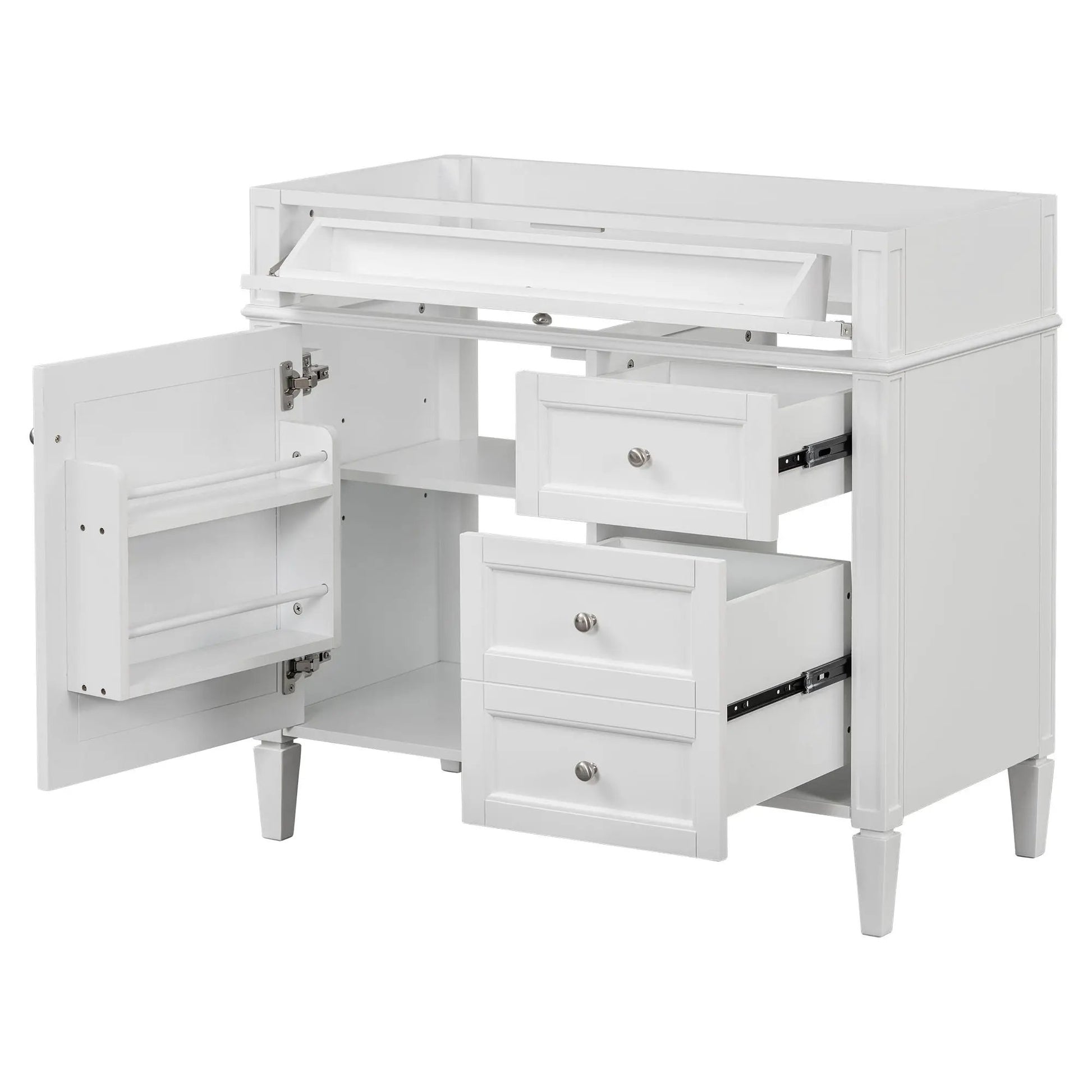Bathroom vanity with 2 drawers and a tip-out drawer, white finish, by Unique Piece Furniture on Tampa Home & Garden Store