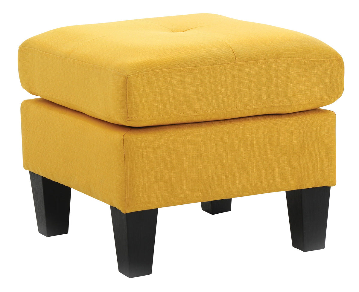Upholstered ottoman mustard yellow fabric with black wooden legs HouseOfZazla on Tampa Home & Garden Store
