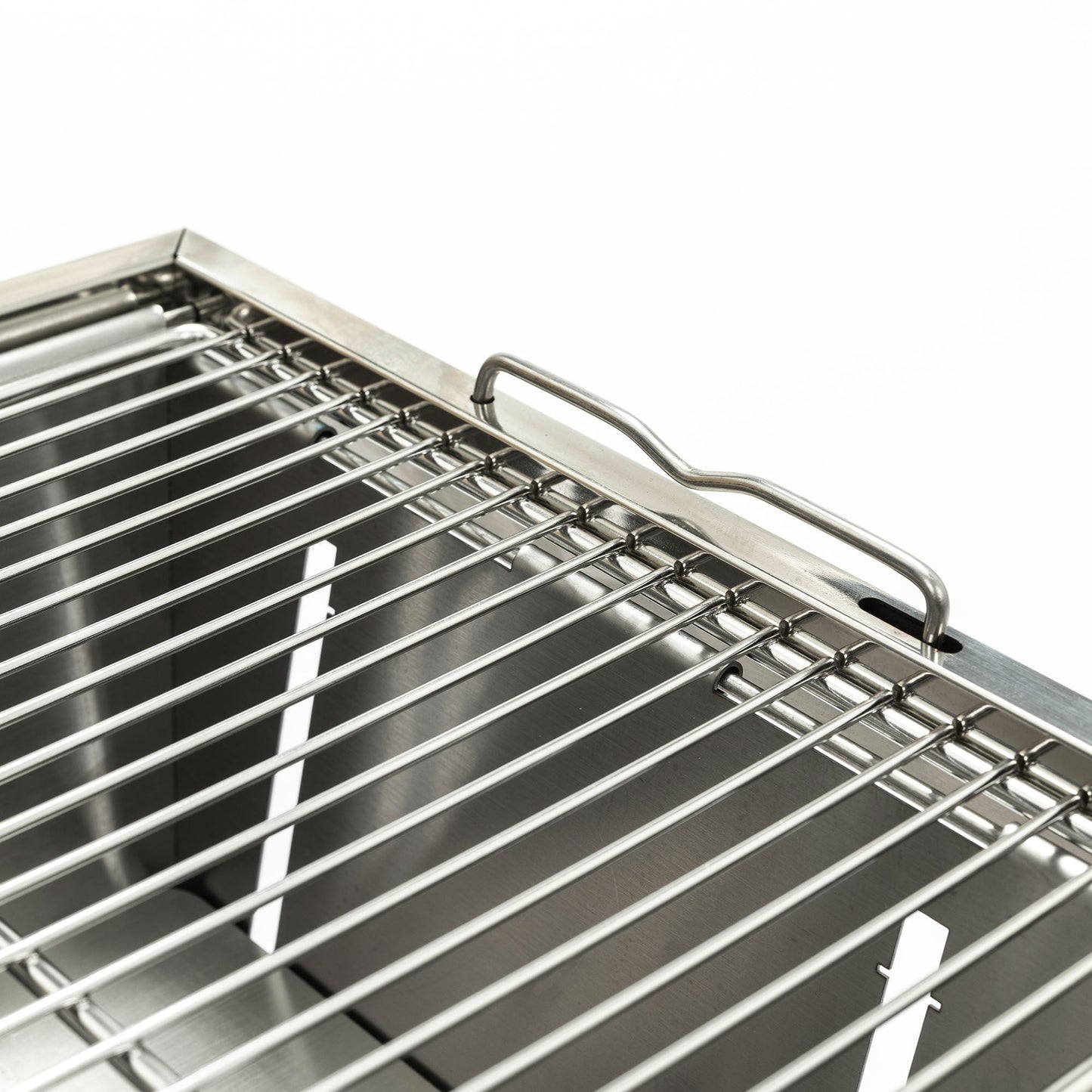 Folded Portable BBQ Outdoor Charcoal Barbecue Set stainless steel grill rack closeup on Tampa Home & Garden Store