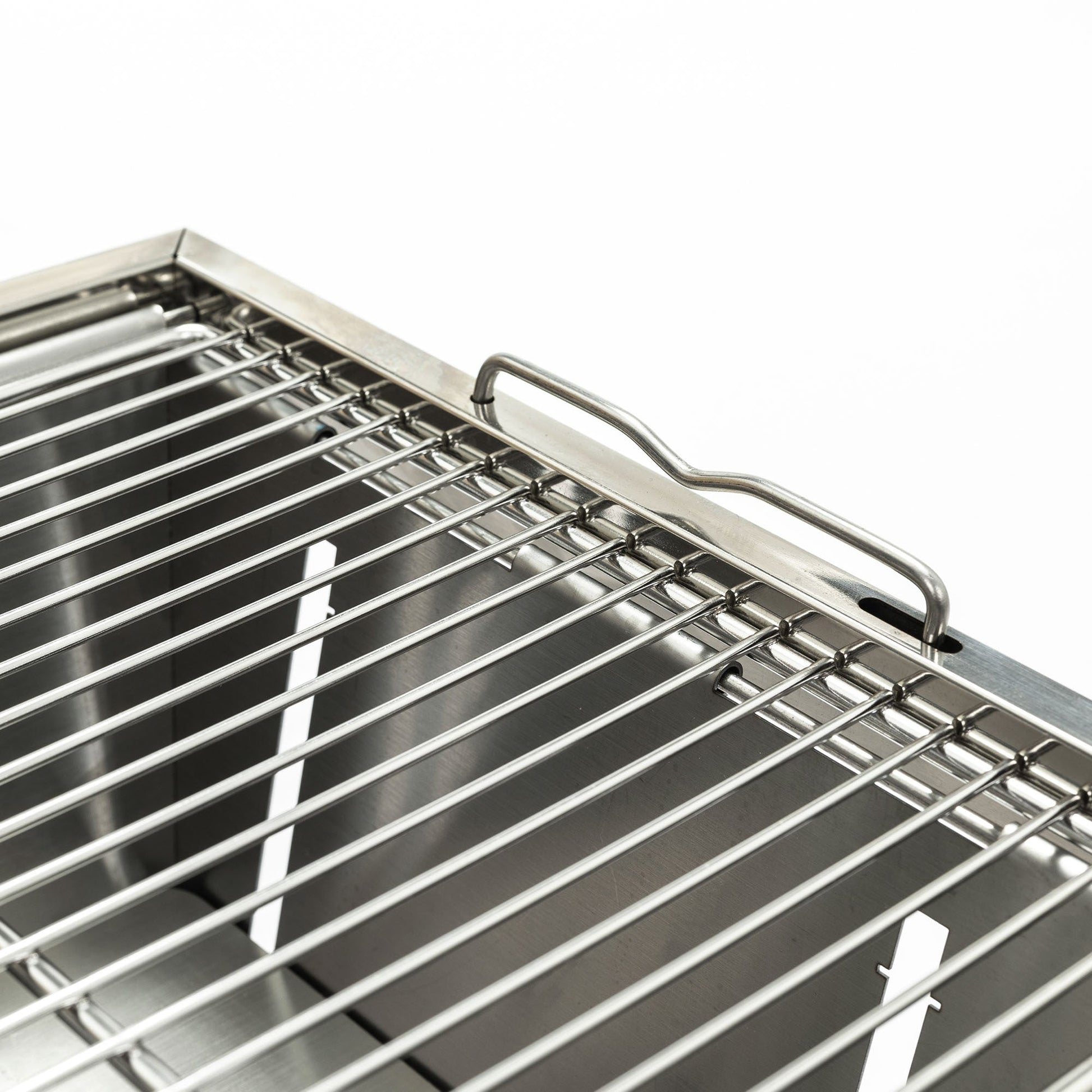 Folded Portable BBQ Outdoor Charcoal Barbecue Set stainless steel grill rack closeup on Tampa Home & Garden Store
