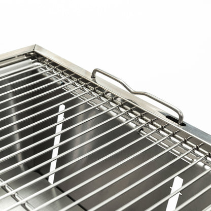 Folded Portable BBQ Outdoor Charcoal Barbecue Set stainless steel grill rack closeup on Tampa Home & Garden Store