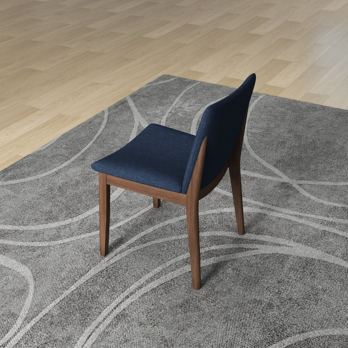 Two blue fabric-upholstered mid-century modern dining chairs with solid wood legs by HouseOfZazla on Tampa Home & Garden Store