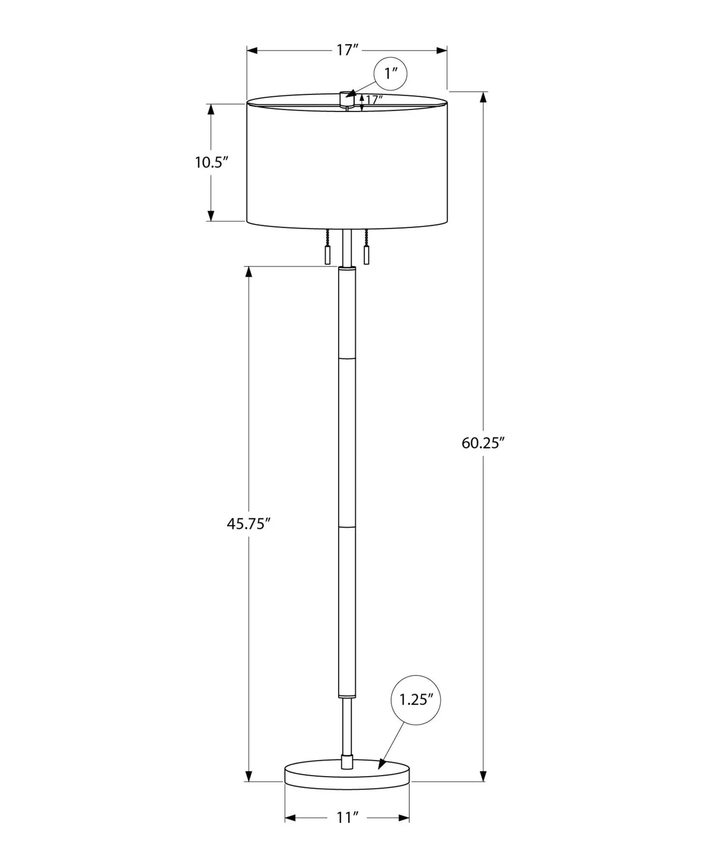 Floor lamp lighting Black; Unique Piece Furniture, drum shade, pull chains, 60.25in tall, 11in base on Tampa Home & Garden Store