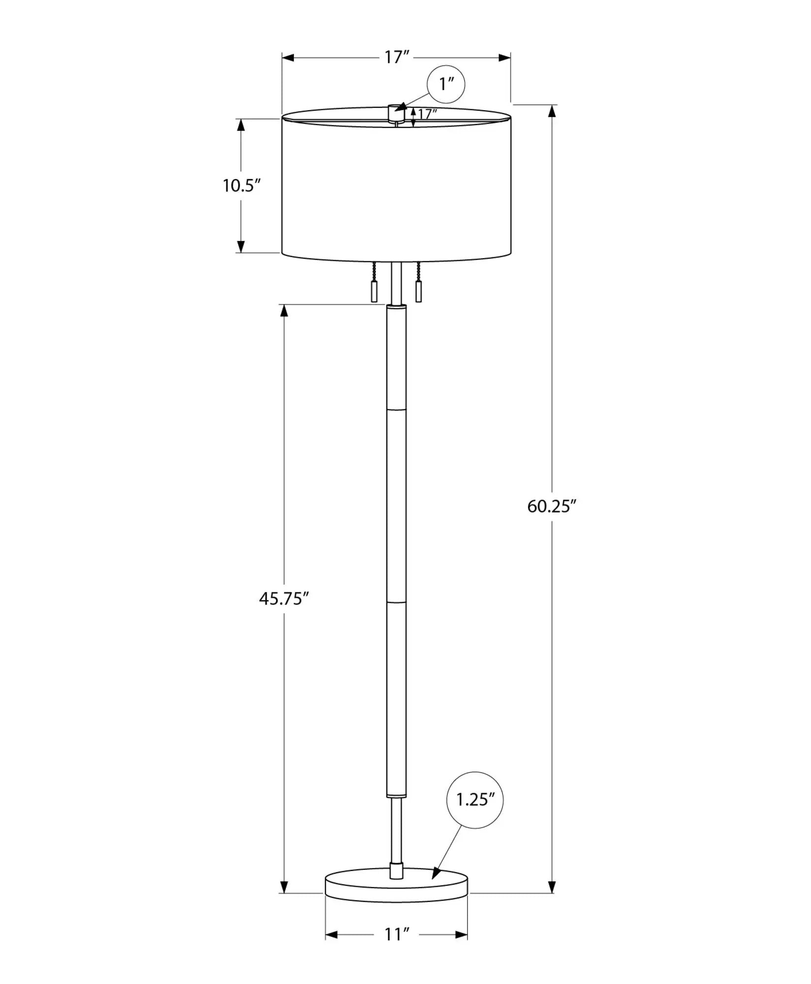 Floor lamp lighting Black; Unique Piece Furniture, drum shade, pull chains, 60.25in tall, 11in base on Tampa Home & Garden Store