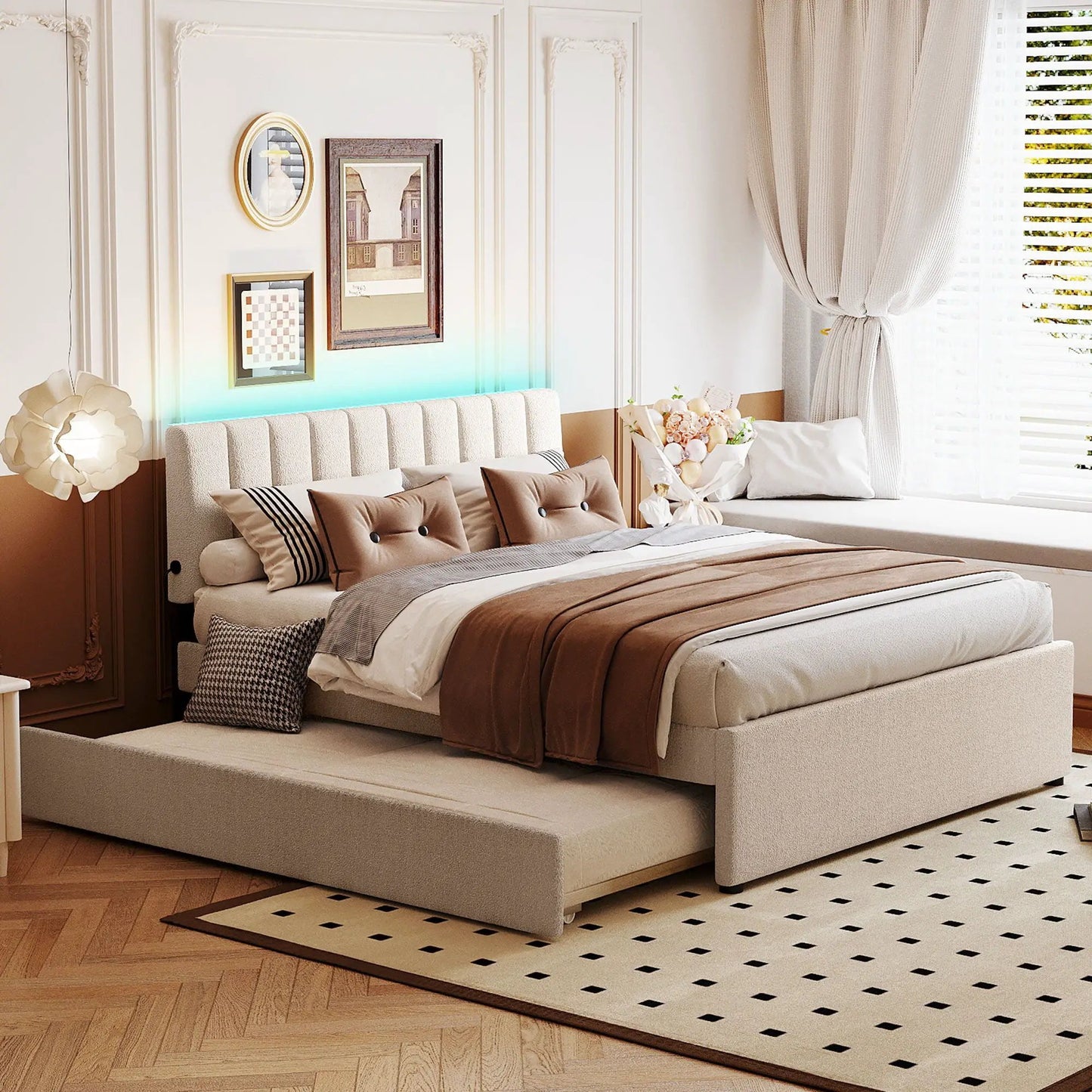 Upholstered Platform Bed With Trundle System