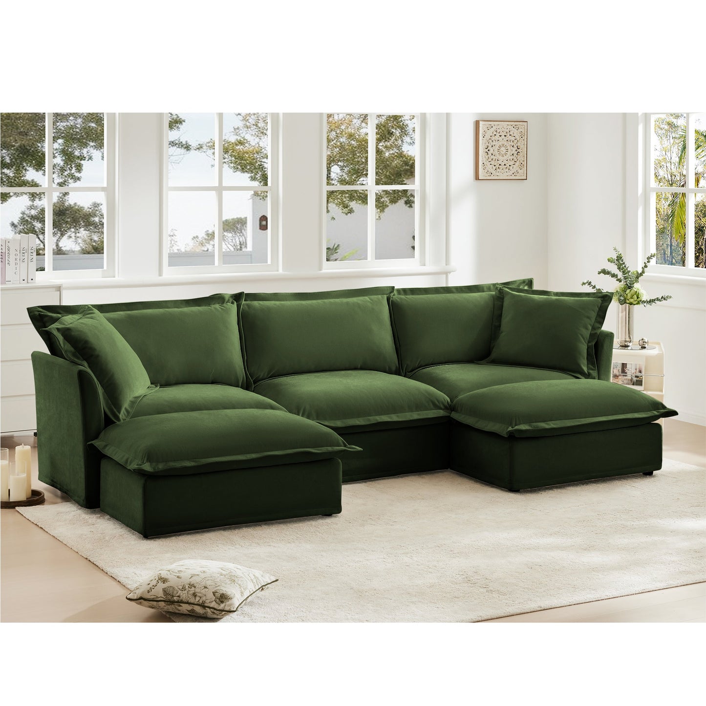 Slipcovered U Shape Sectional Deep Seat Sofa in green fabric by HouseOfZazla on Tampa Home & Garden Store