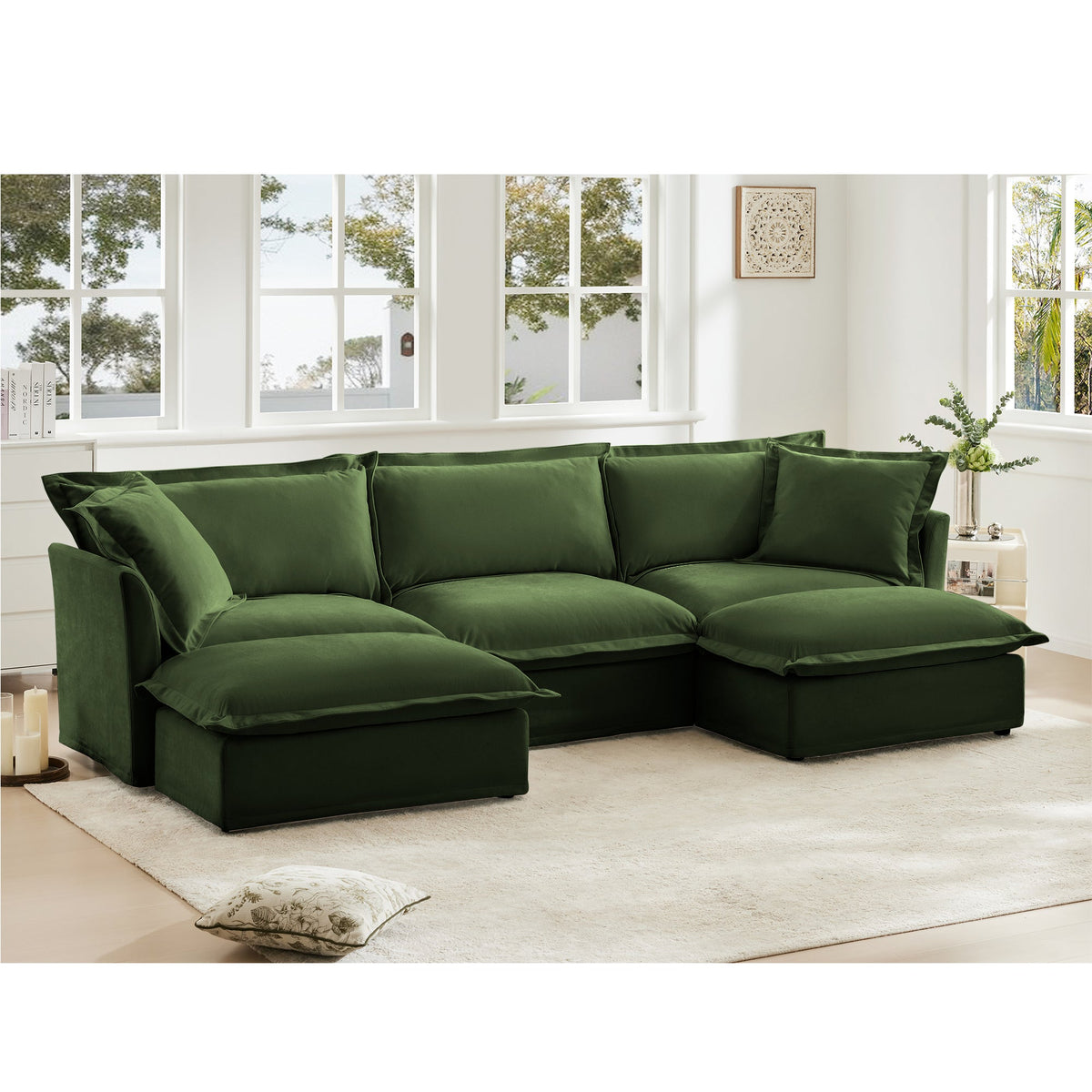 Slipcovered U Shape Sectional Deep Seat Sofa in green fabric by HouseOfZazla on Tampa Home & Garden Store