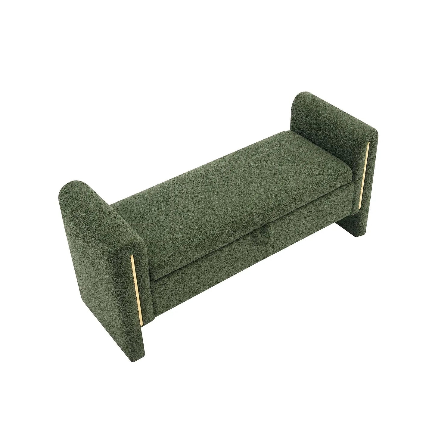 Bed end bench upholstered with arms and storage in green fabric by Unique Piece Furniture on Tampa Home & Garden Store