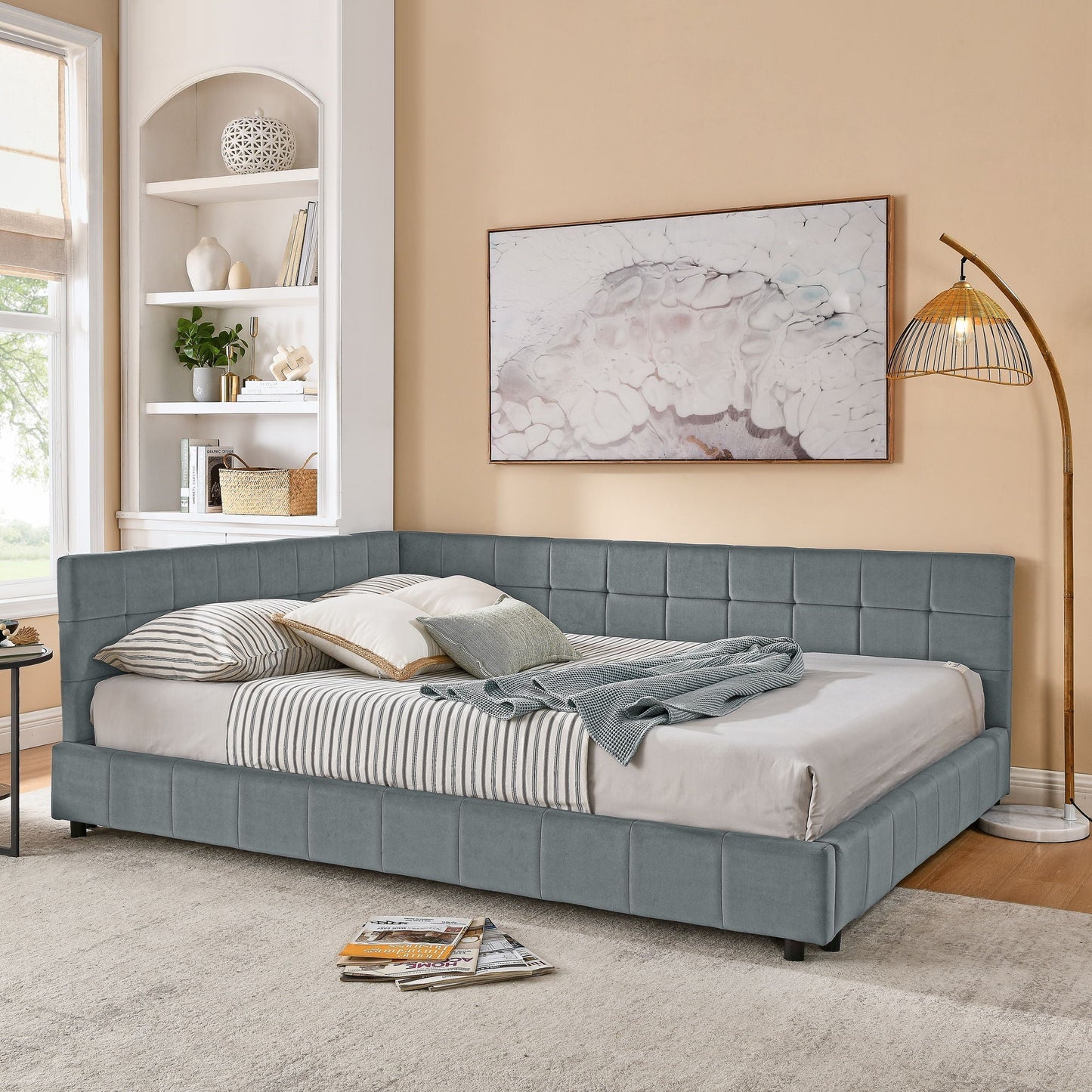 Mid-Century Upholstered Bed Frame and Backrest