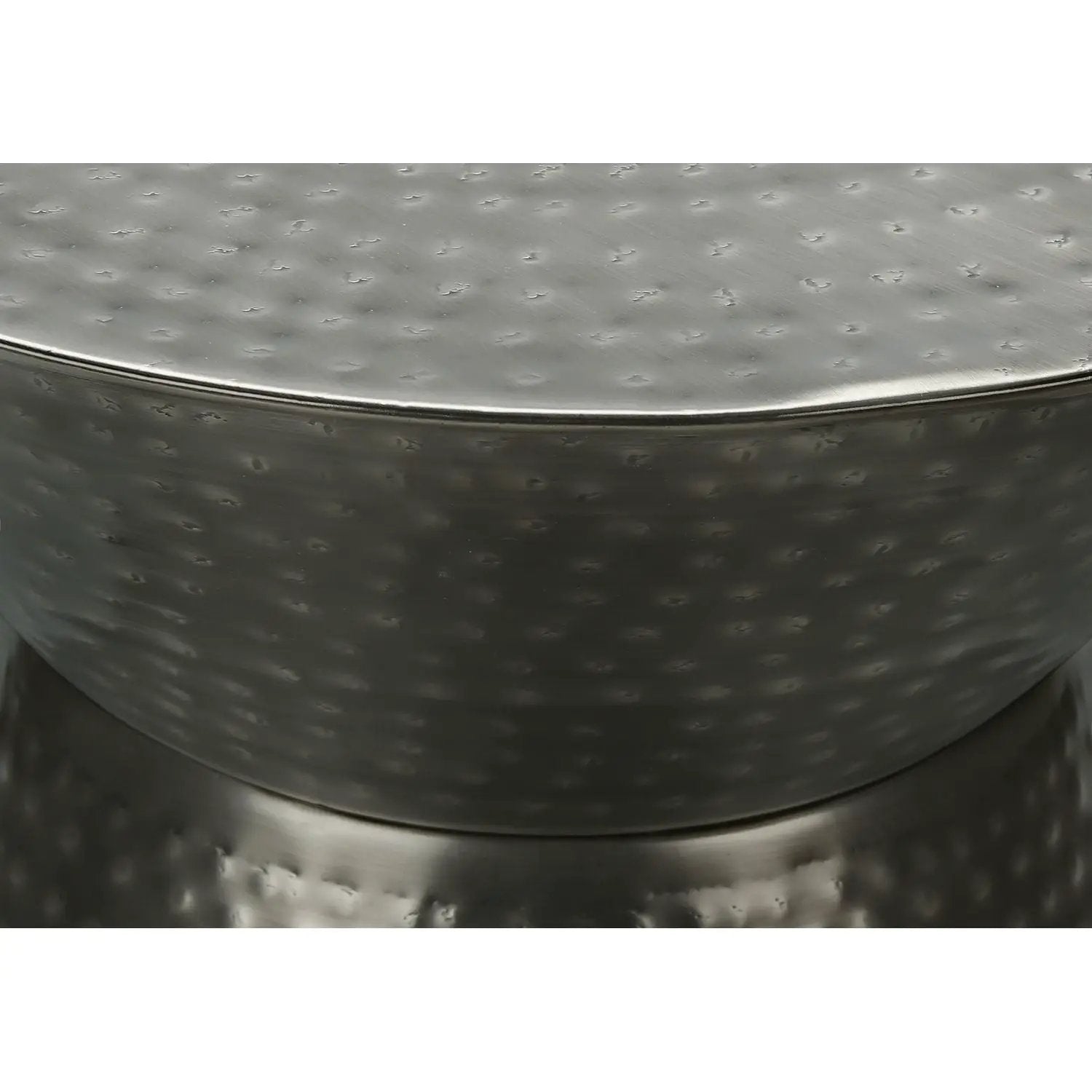 Drum accent side table brushed metal hammered finish Unique Piece Furniture on Tampa Home & Garden Store